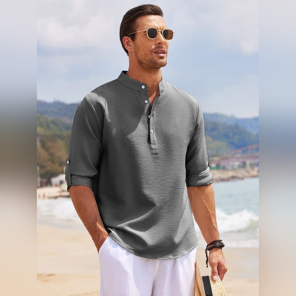 Men's Full Size Half Button Long Sleeve Shirt Plus Size